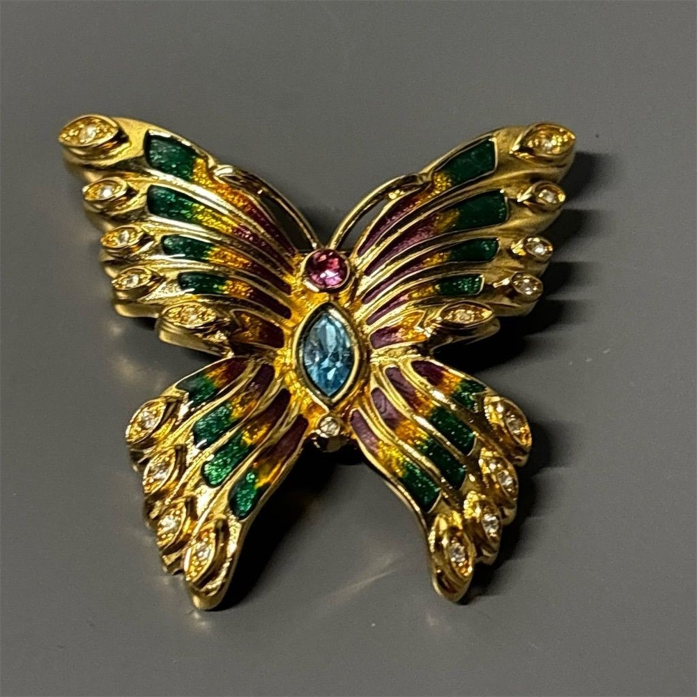 Bob Mackie Signed Butterfly Brooch Enamel‎ Rhinestone Vintage Multicolor - Picture 2 of 6
